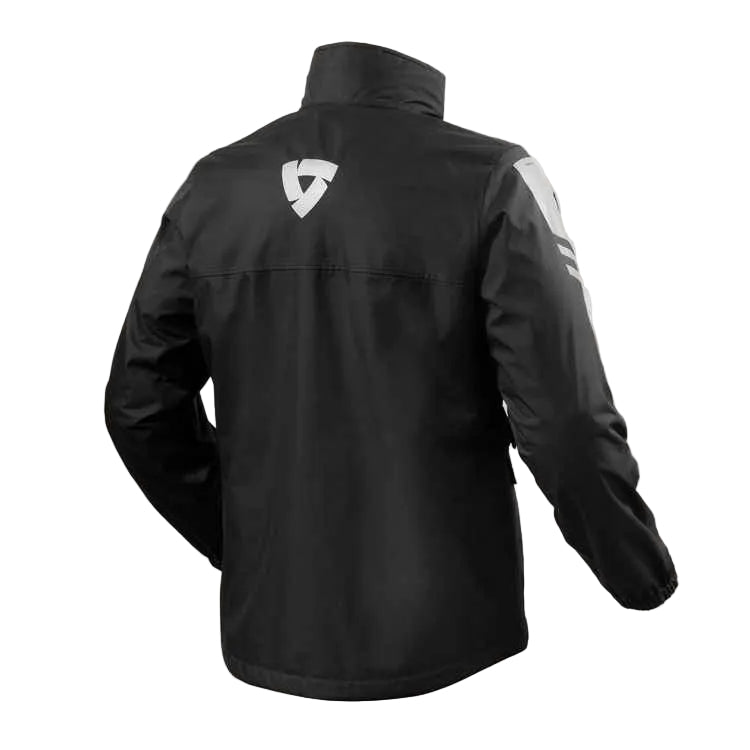 Black jacket with a logo on the back against a white background