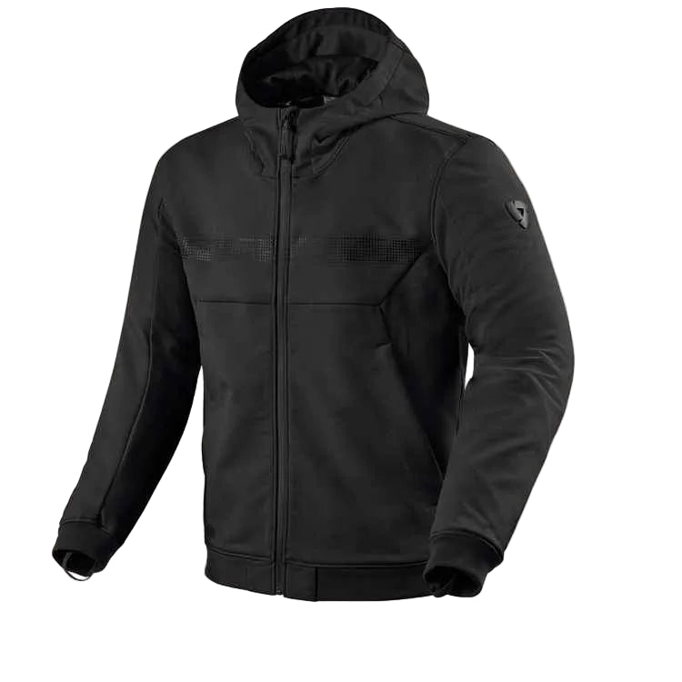 Black jacket with a hood on a light gray background