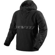 Black jacket with a hood on a white background, featuring the Rev'it! brand logo.