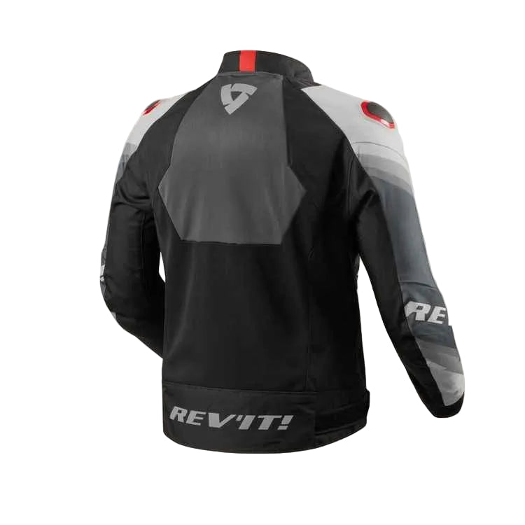 Black and gray jacket with 'REV'IT!' branding on a white background
