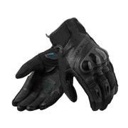 Pair of black motorcycle gloves on a white background