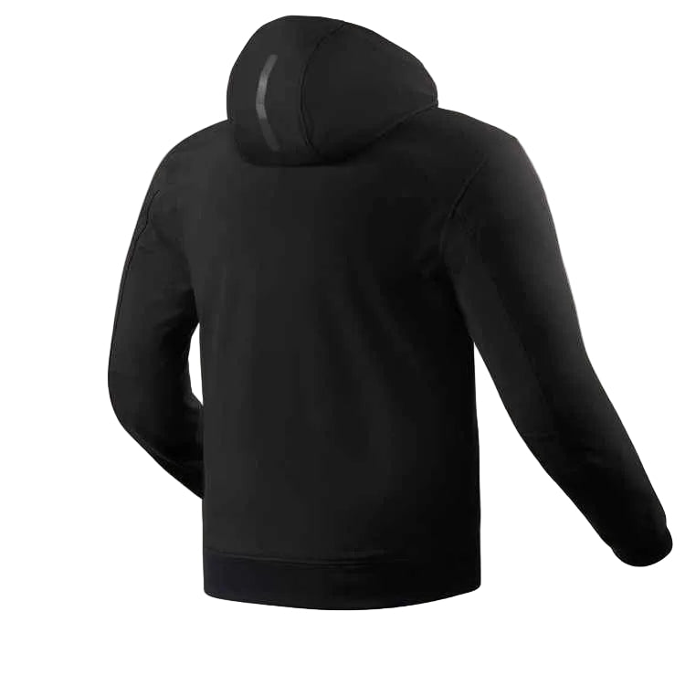 Black hoodie shown from the back on a light gray background