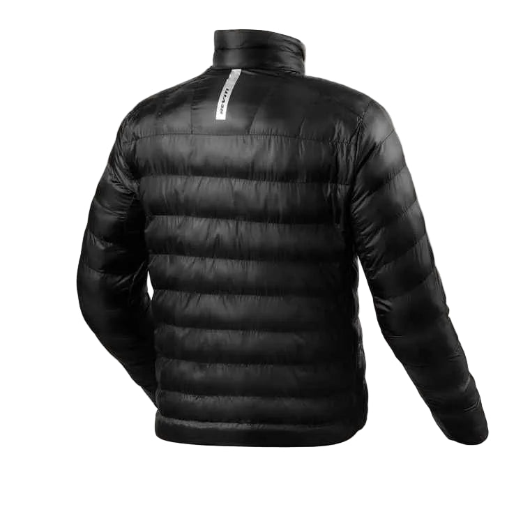 Black puffer jacket on a white background