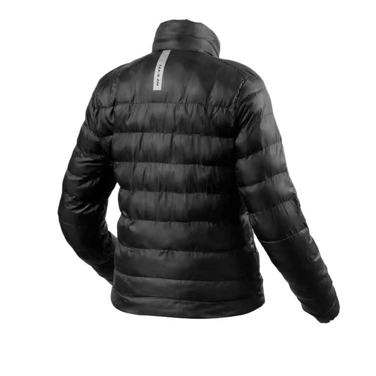 Black puffer jacket on a white background