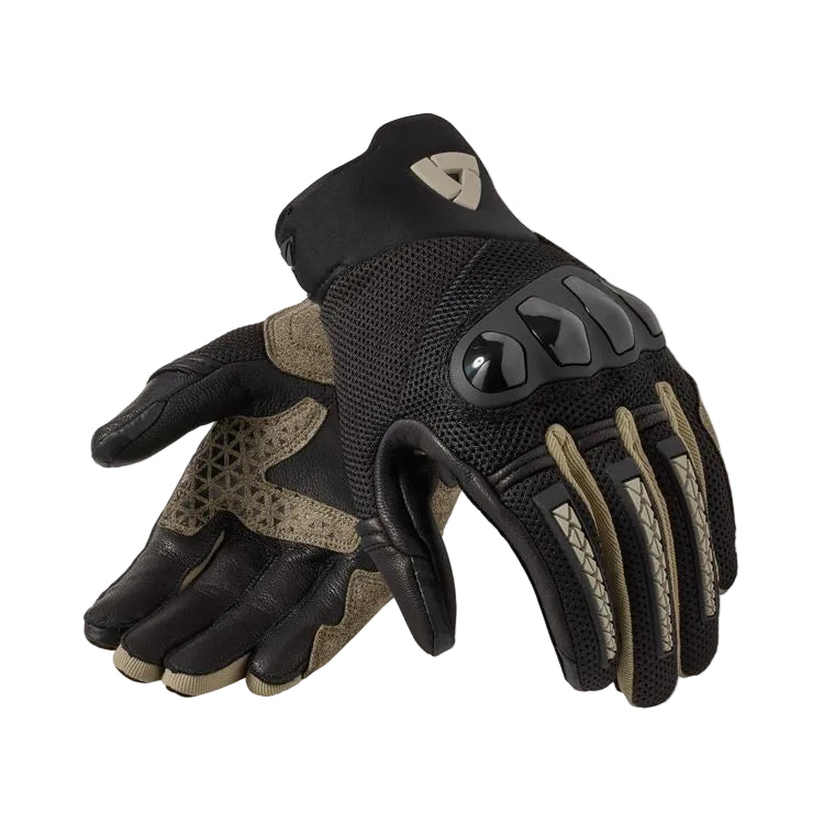 Black and brown gloves with tactical design on a white background