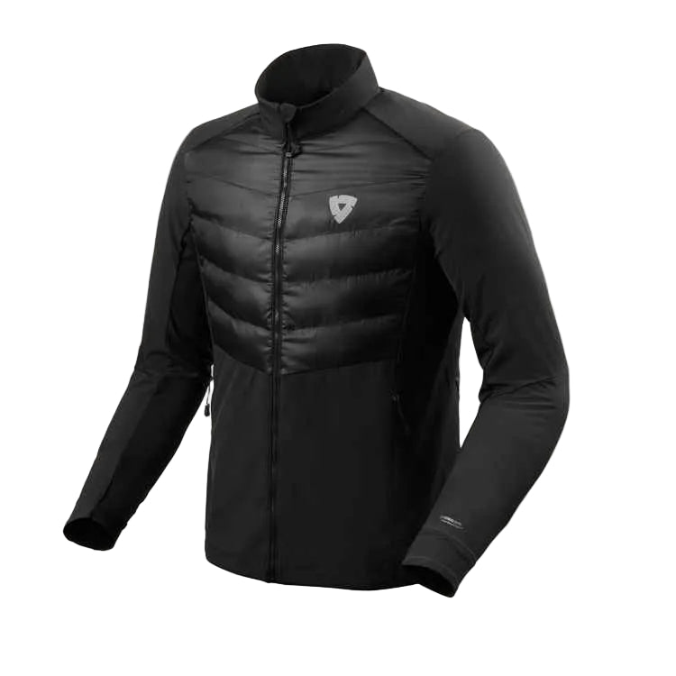 Black jacket with a brand logo on a white background