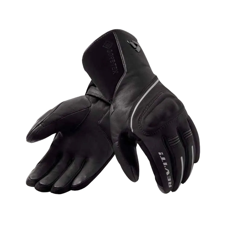 Black gloves with brand logo on a white background