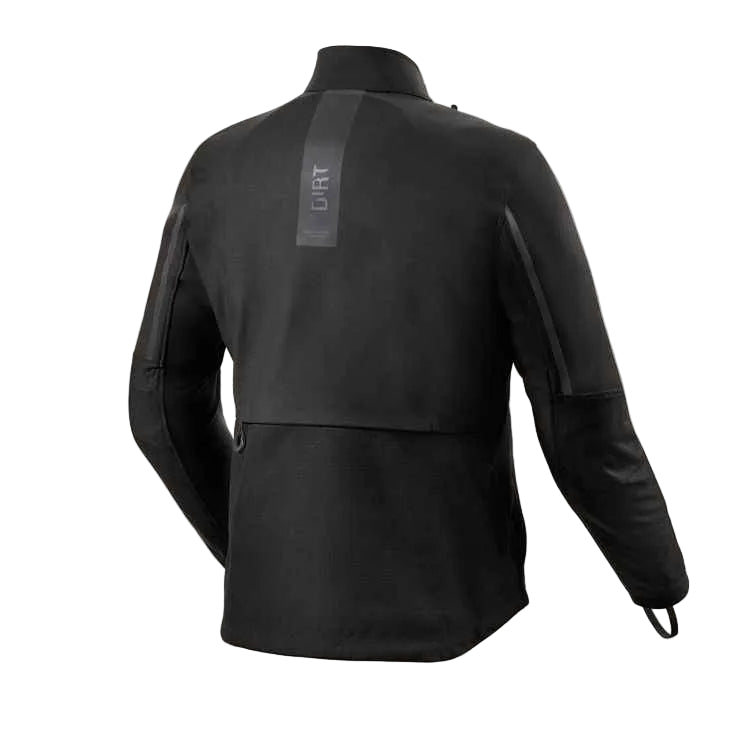 Black jacket with a visible brand logo on the back against a white background