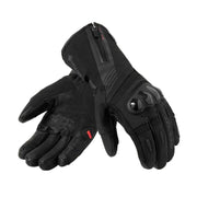 Black gloves with text on a light gray background