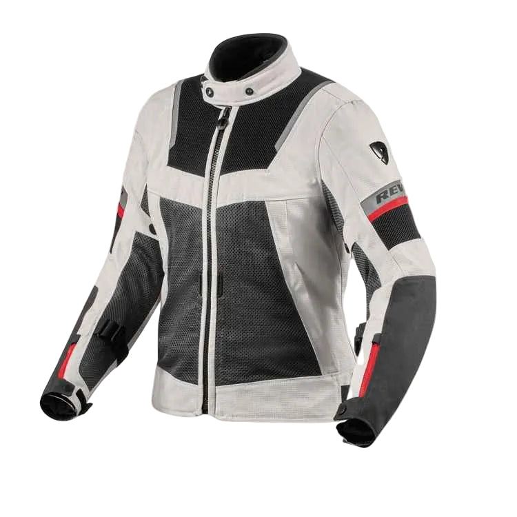 Motorcycle jacket with black and gray design on a white background