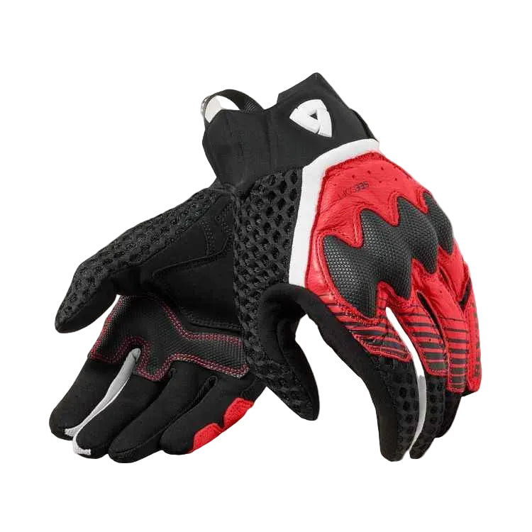Black and red gloves on a light gray background
