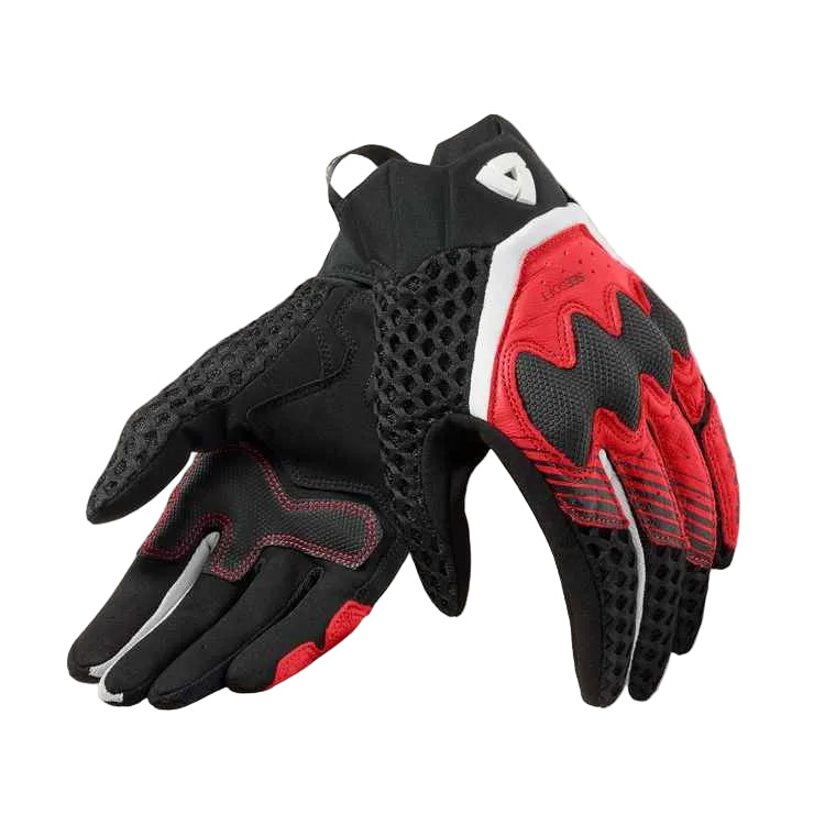Black and red gloves with a white background