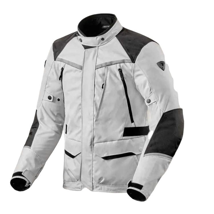 Gray and black motorcycle jacket on a white background