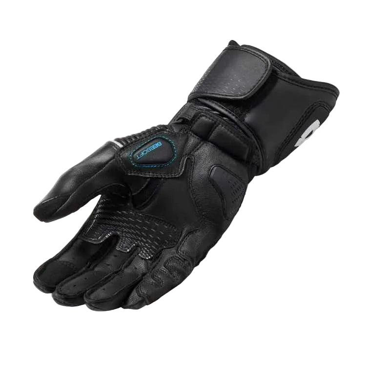 Black motorcycle glove on a white background
