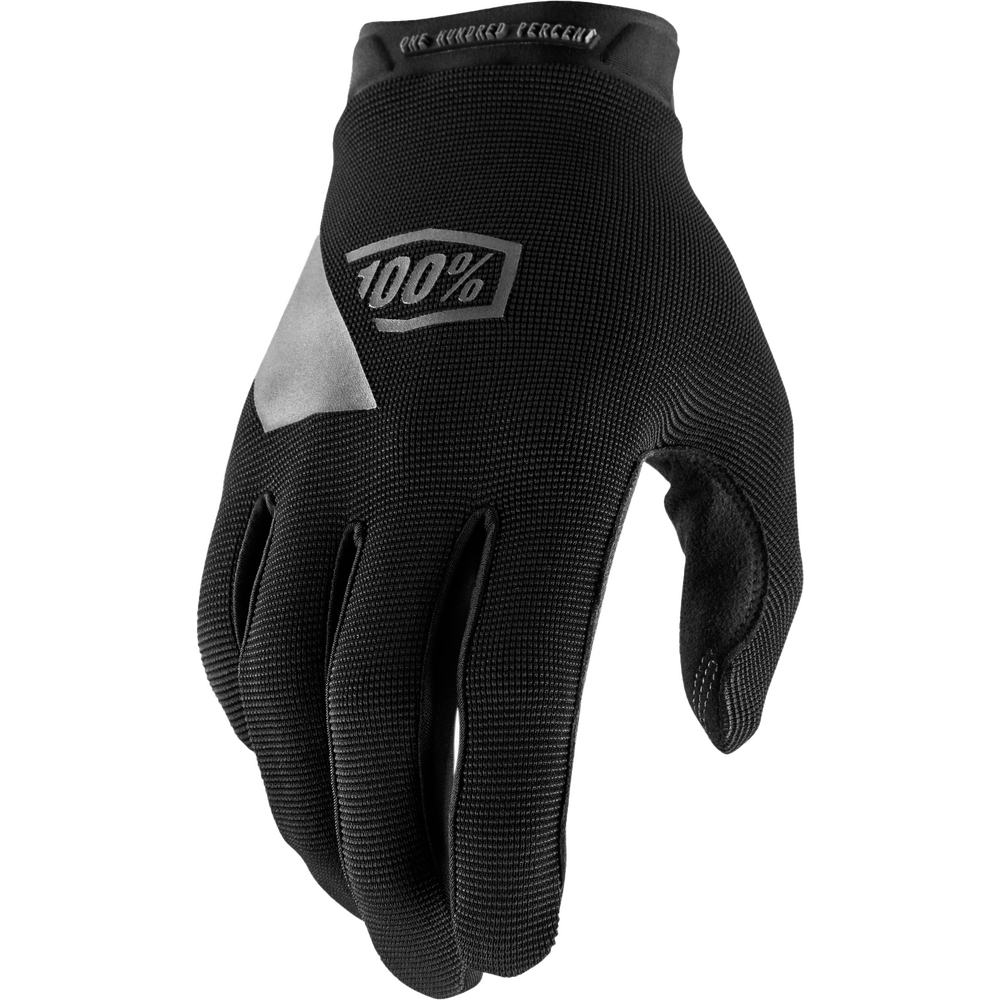 Black glove with a gray patch featuring the '100%' logo on a white background