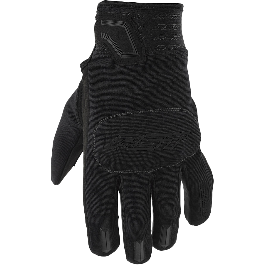 Black motorcycle glove with RST branding on a white background