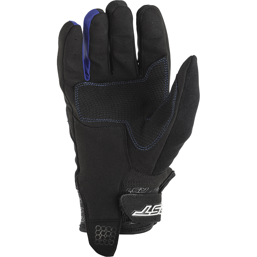 Black glove with blue accents on a white background