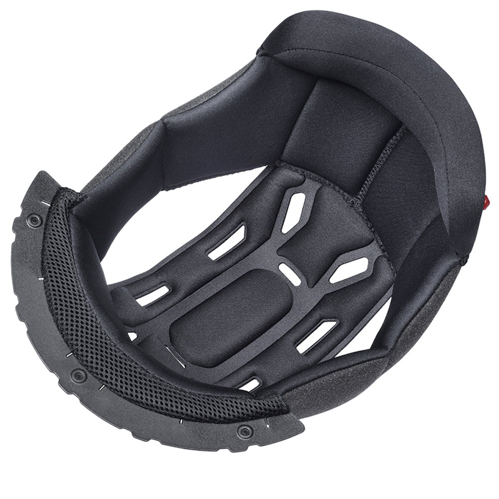 Black padded protective helmet interior padding with a breathable mesh section and molded foam inserts, shown on a plain white background.