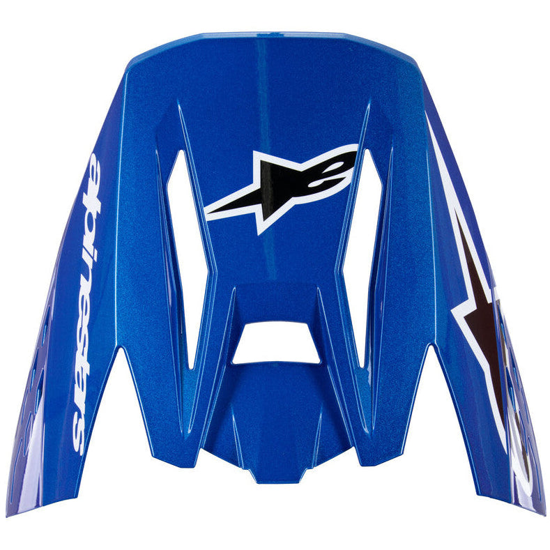 Blue motorcycle Peak Visor with a logo on a white background