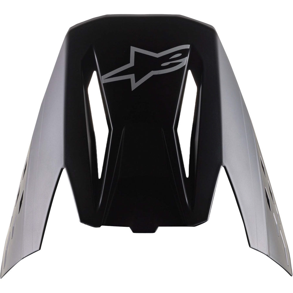 Black motorcycle Peak Visor with a logo on a white background