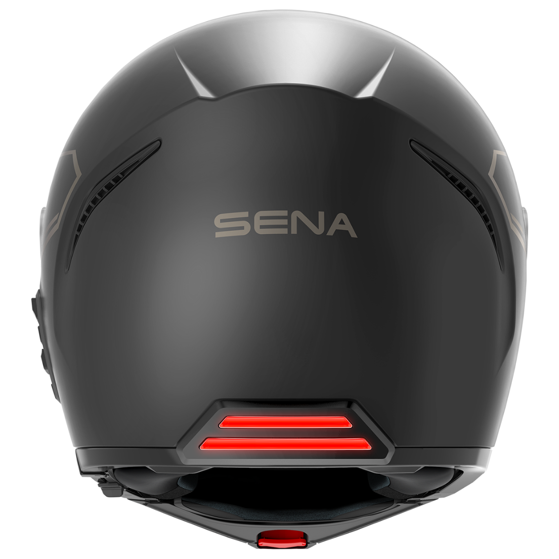 Black helmet with red accents featuring the Sena brand on a white background