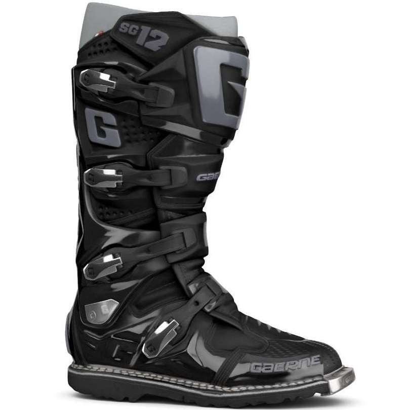 Black motocross boot with 'Gaerne' branding on a white background