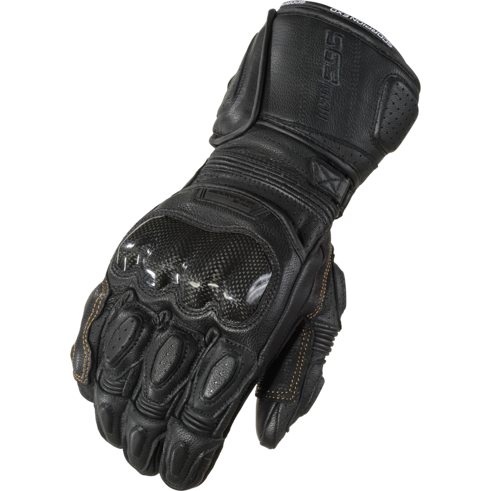 Black motorcycle glove on a white background