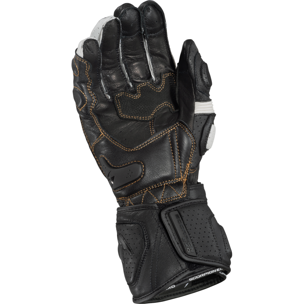 Black leather glove with stitching details on a white background