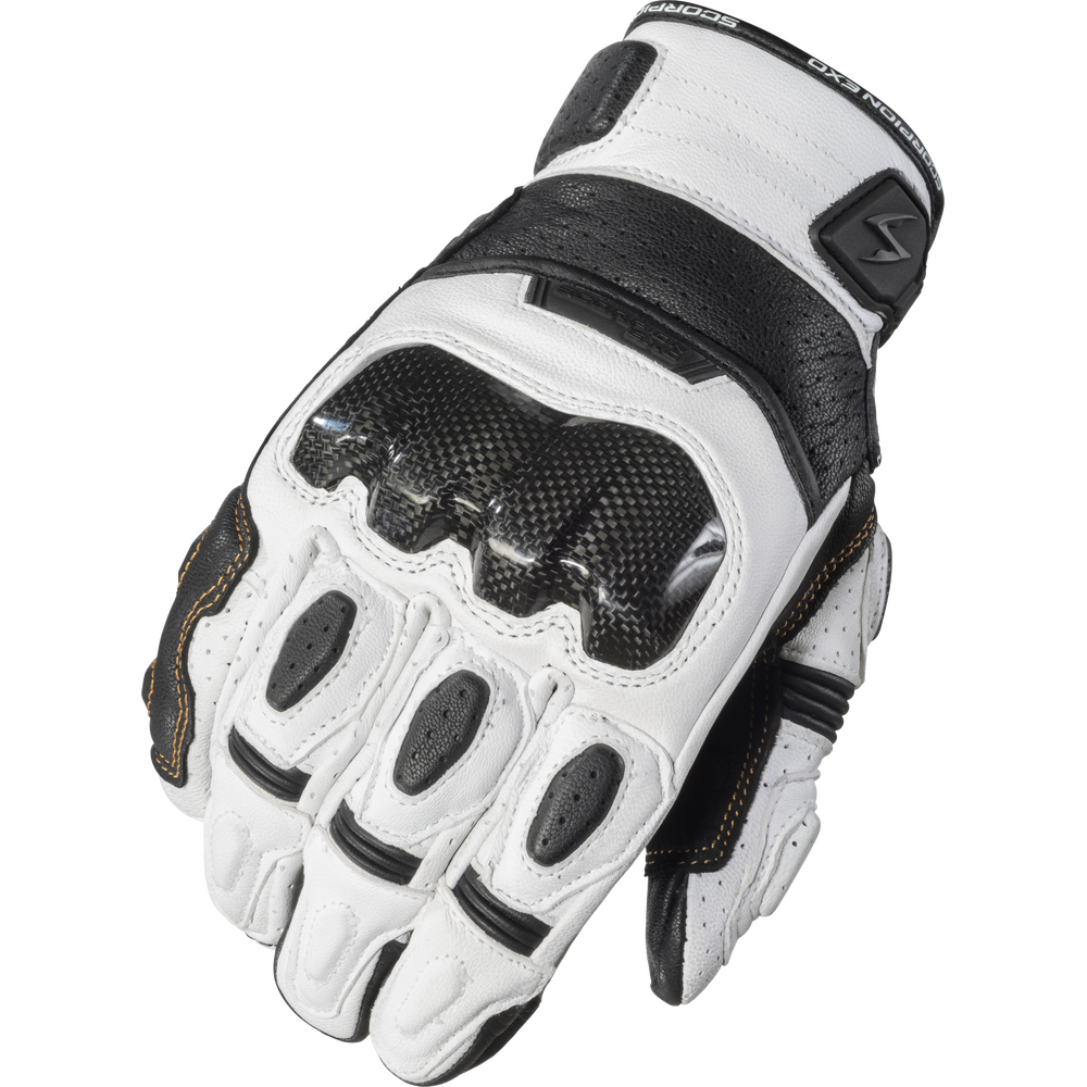 White motorcycle glove with black accents on a white background