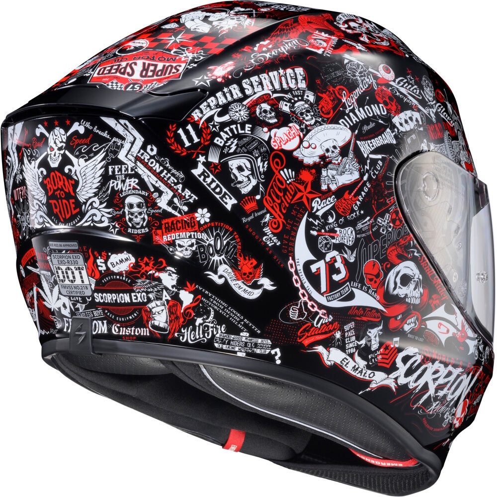Motorcycle helmet with graphic design on a white background