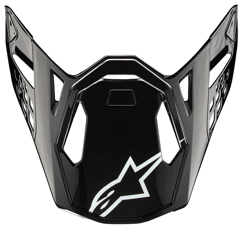 Black motorcycle helmet visor with a brand logo on a white background