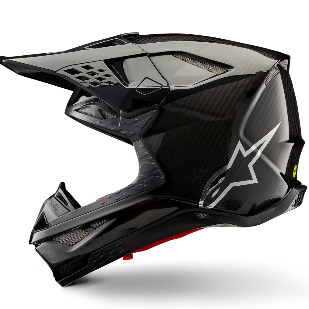 Black and gray motorcycle helmet with a star logo on a white background