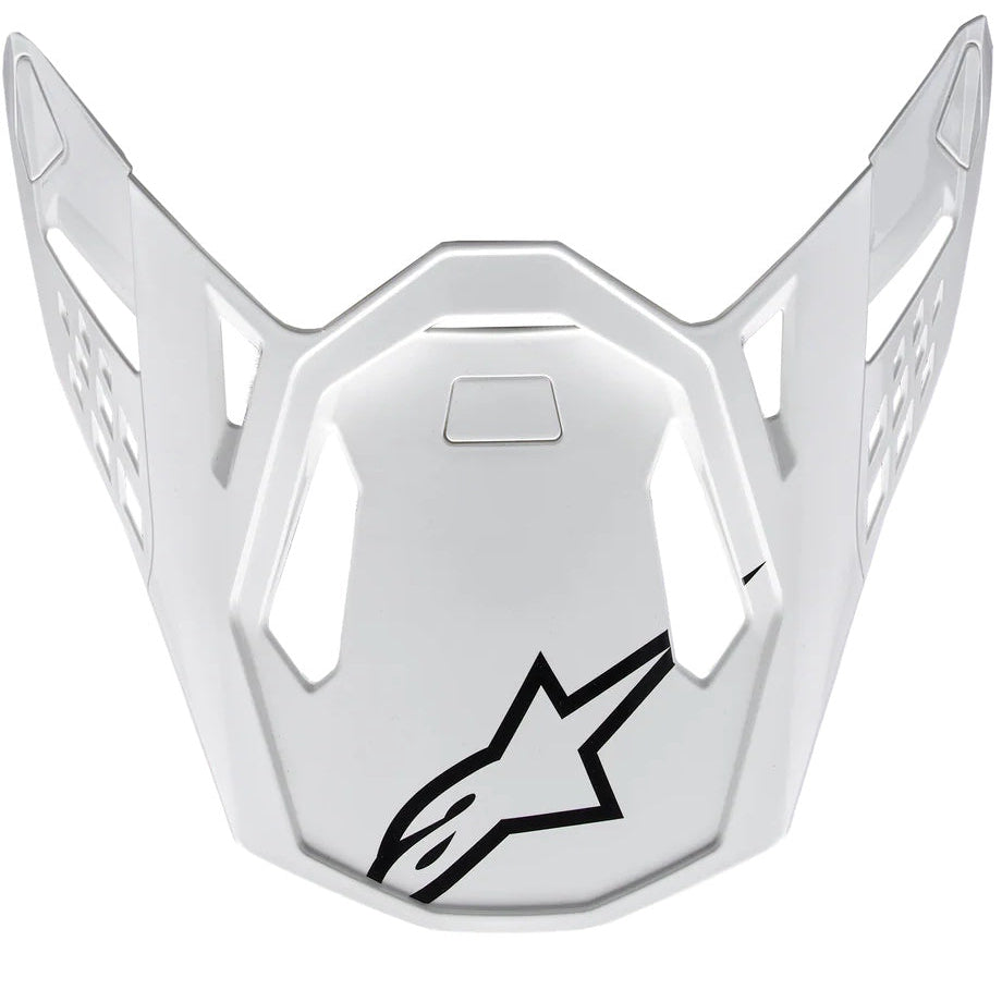 White motorcycle helmet visor with a brand logo on a white background