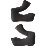 Two black textured foam handlebar grips with gray trim and a small orange accent tab, shown on a plain white background.