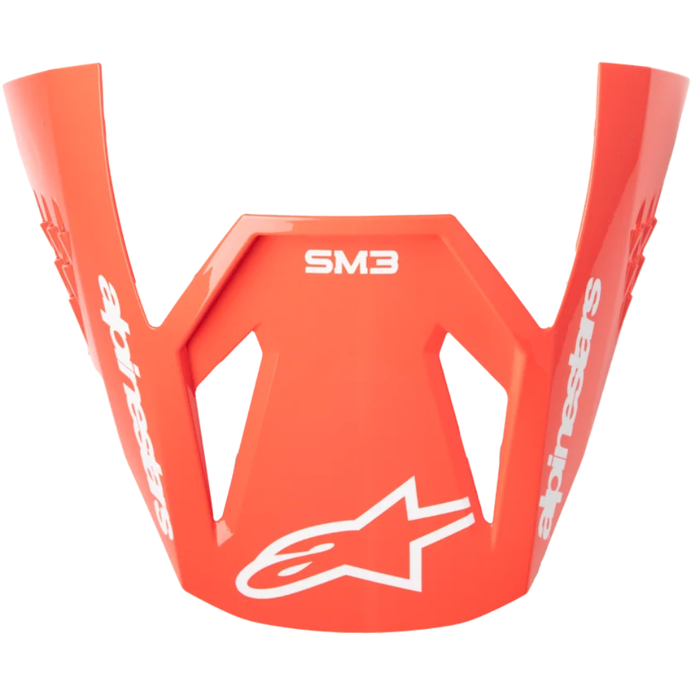 A bright orange Alpinestars SM3 motocross face guard with white branding and logo details, shown against a solid white background.
