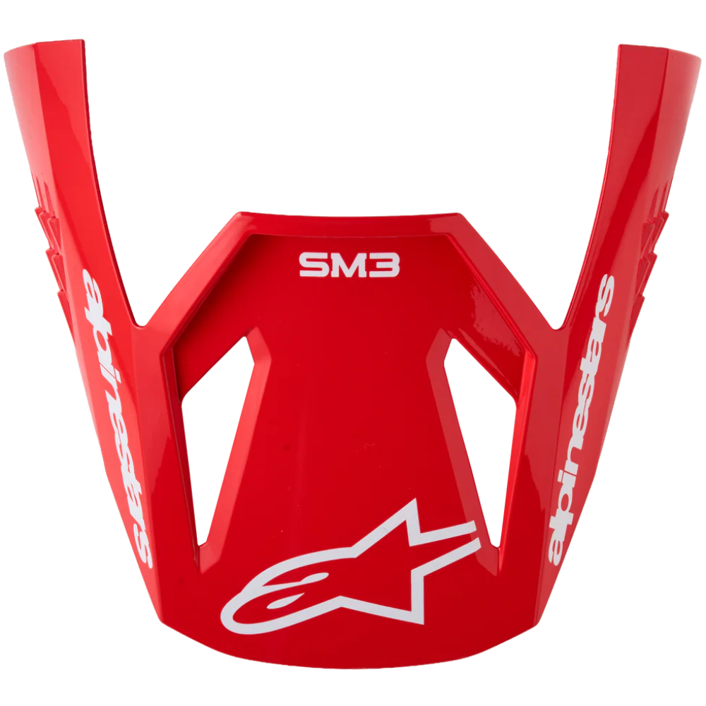 A red Alpinestars SM3 motocross helmet face guard with white branding and logo, shown against a plain white background.