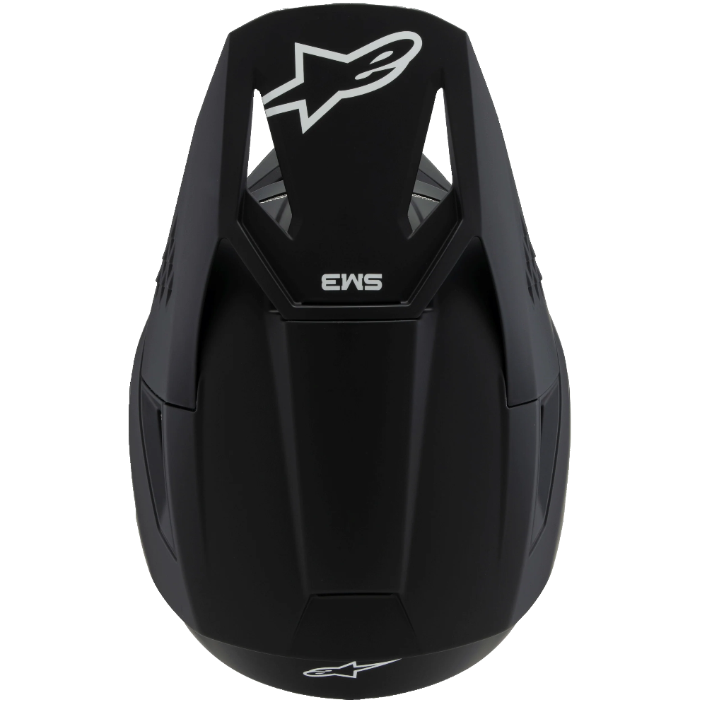 Black helmet with branding on a white background