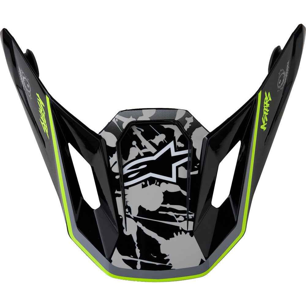 Black and gray helmet visor with green accents on a white background