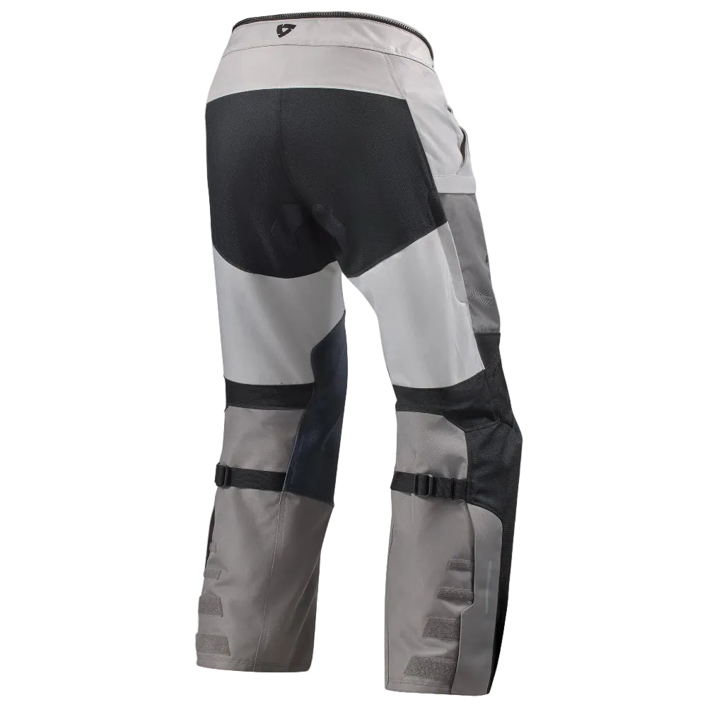 Gray and black pants with mesh panels on a white background