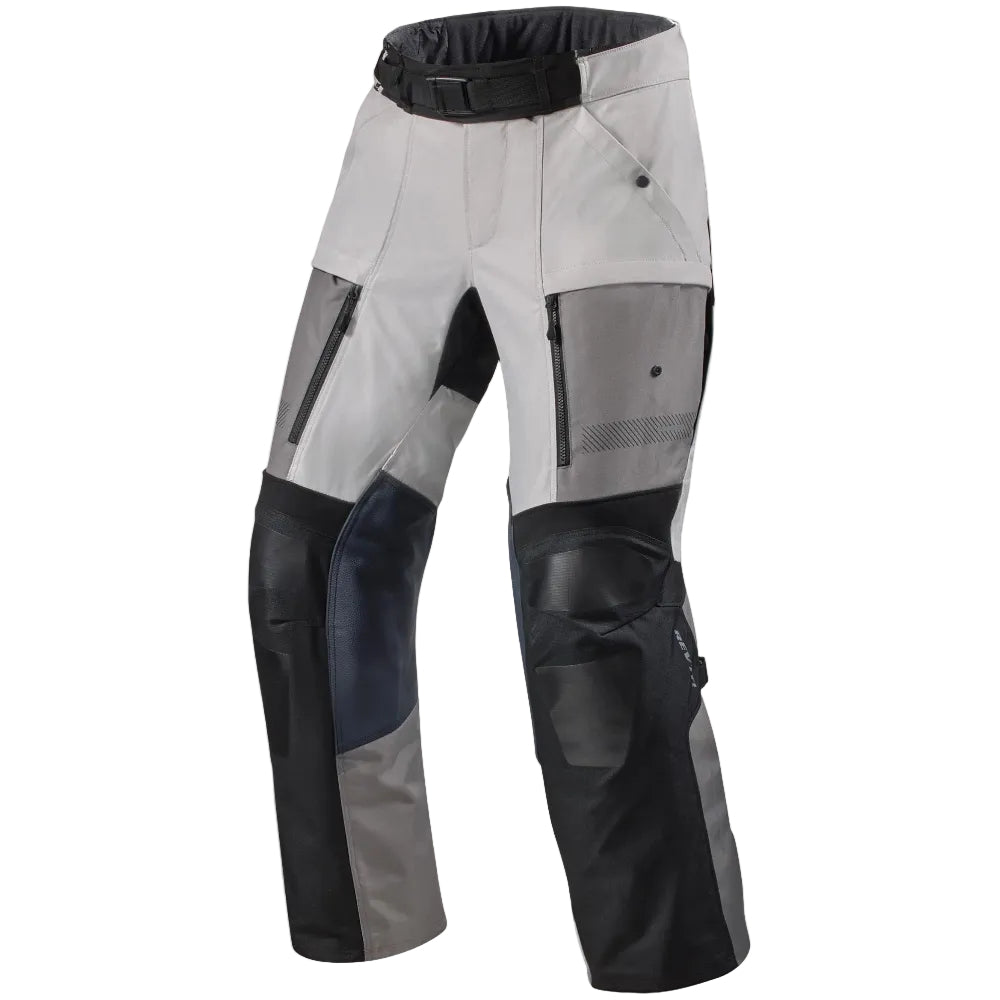 Gray and black pants with zippers on a white background