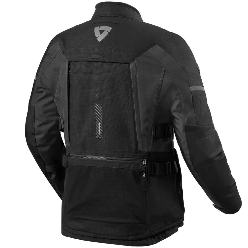 Black motorcycle jacket on a white background