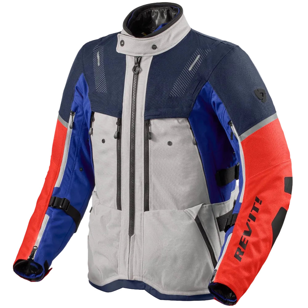 Multicolored jacket with visible branding on a white background