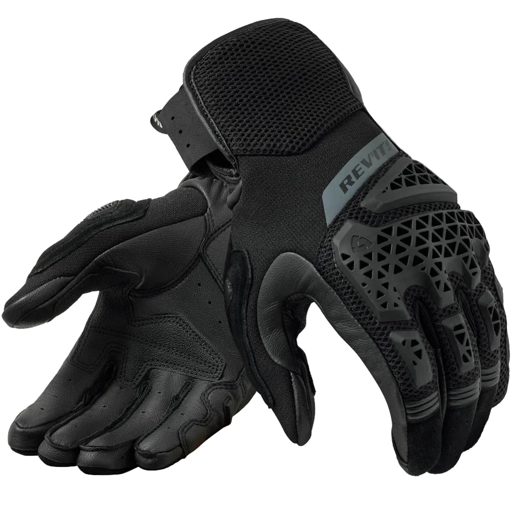 Black tactical gloves with text on a white background