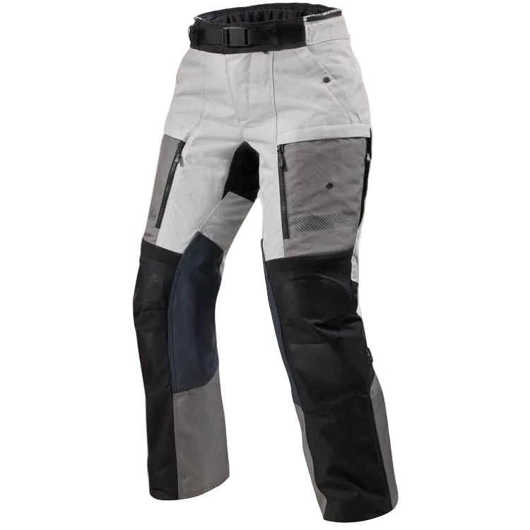 Gray and black pants with mesh panels on a white background