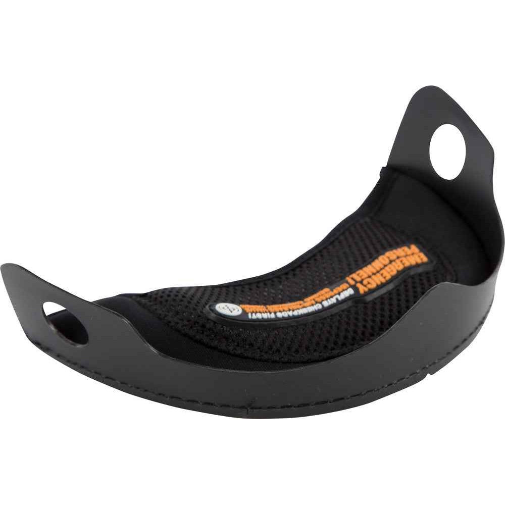 Black protective guard with orange text on a white background