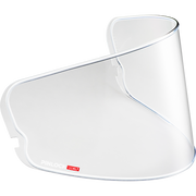 Clear protective visor with a brand logo on a white background