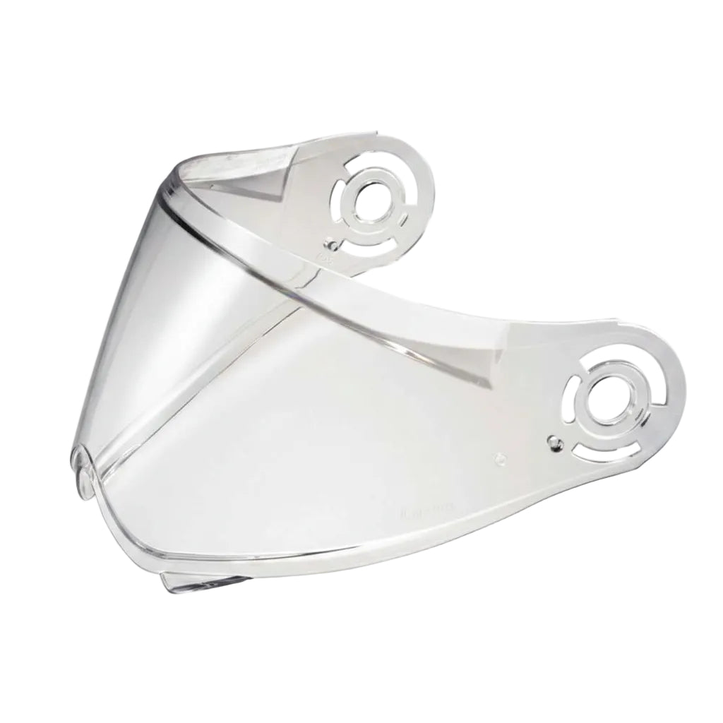 Clear motorcycle visor on a white background