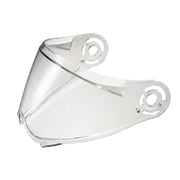 Clear motorcycle visor on a white background