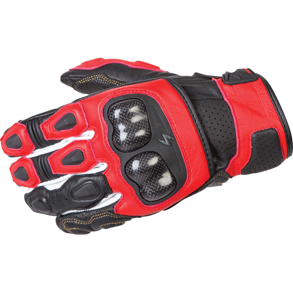 Red and black motorcycle glove on a white background