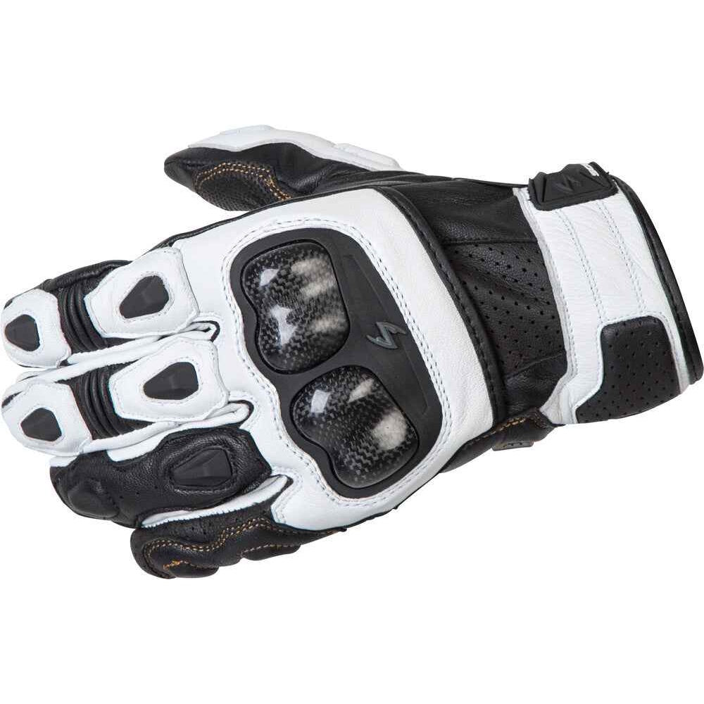 Black and white motorcycle glove on a white background